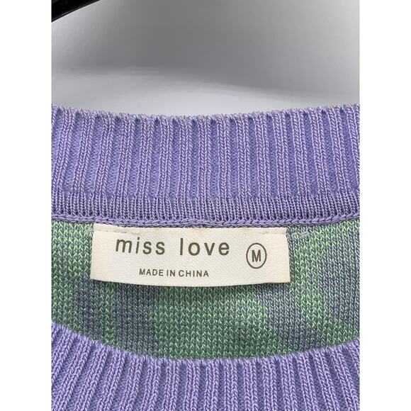 MISS LOVE Women's Purple-Green Swirl Crewneck Sleeveless Retro Sweater Vest SZ M - Picture 9 of 10